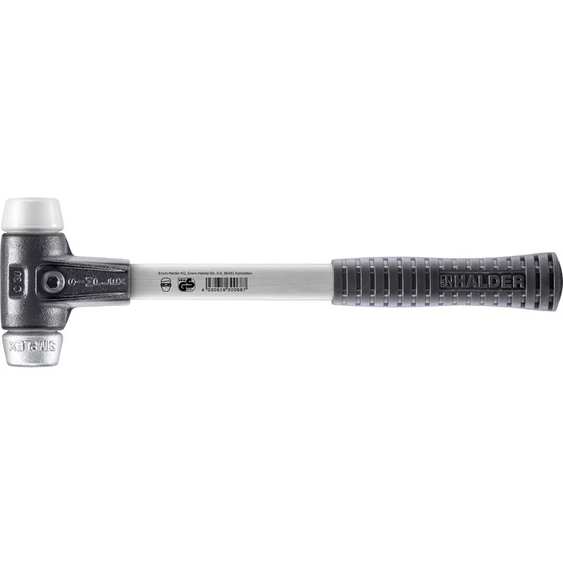 SIMPLEX Schonhammer Ø 30 mm Superplastik / Weichmetall mit verstärktem Tempergussgehäuse und Fiberglasstiel by Halder – product image