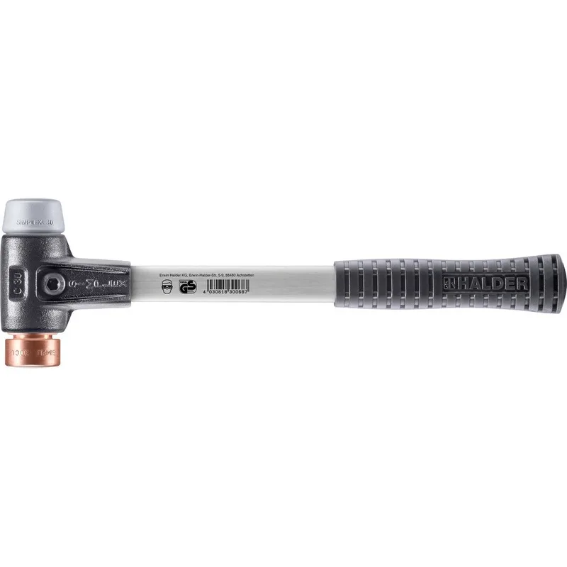SIMPLEX Schonhammer Ø 30 mm TPE-mid grau / Kupfer mit verstärktem Tempergussgehäuse und Fiberglasstiel by Halder – product image