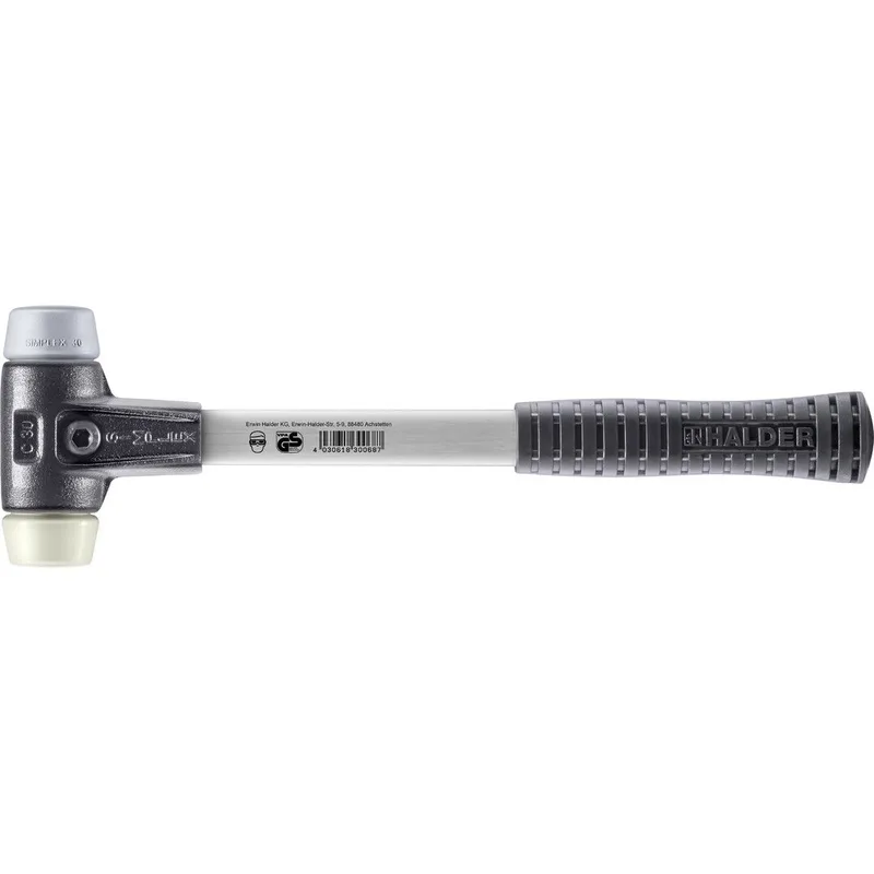 SIMPLEX Schonhammer Ø 30 mm TPE-mid grau / Nylon mit verstärktem Tempergussgehäuse und Fiberglasstiel von Halder – Produktbild