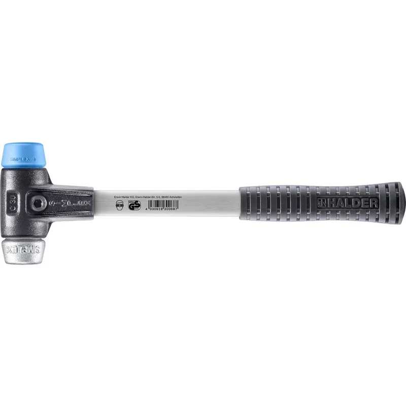 SIMPLEX Schonhammer Ø 30 mm TPE-soft blau / Weichmetall mit verstärktem Tempergussgehäuse und Fiberglasstiel by Halder – product image