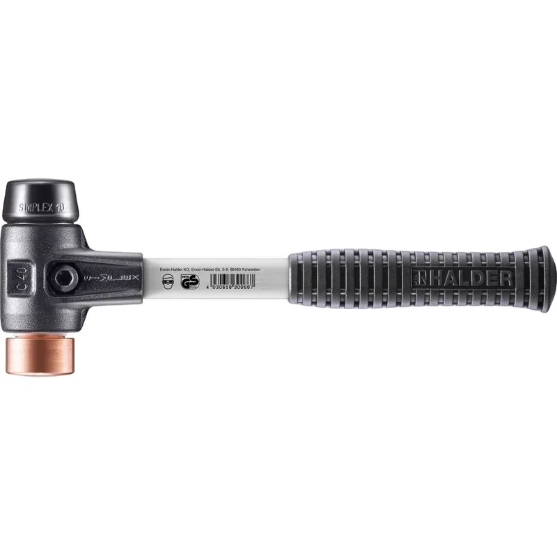 SIMPLEX Schonhammer Ø 40 mm Gummi schwarz / Kupfer mit verstärktem Tempergussgehäuse und Fiberglasstiel by Halder – product image