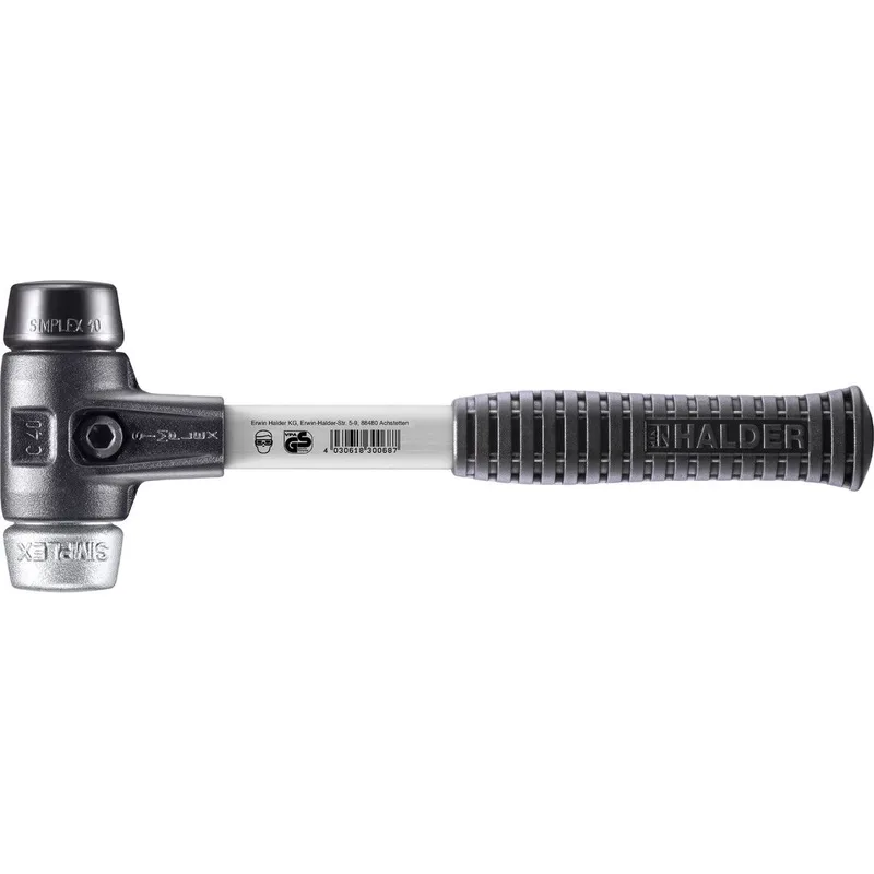 SIMPLEX Schonhammer Ø 40 mm Gummi schwarz / Weichmetall mit verstärktem Tempergussgehäuse und Fiberglasstiel de Halder – image du produit