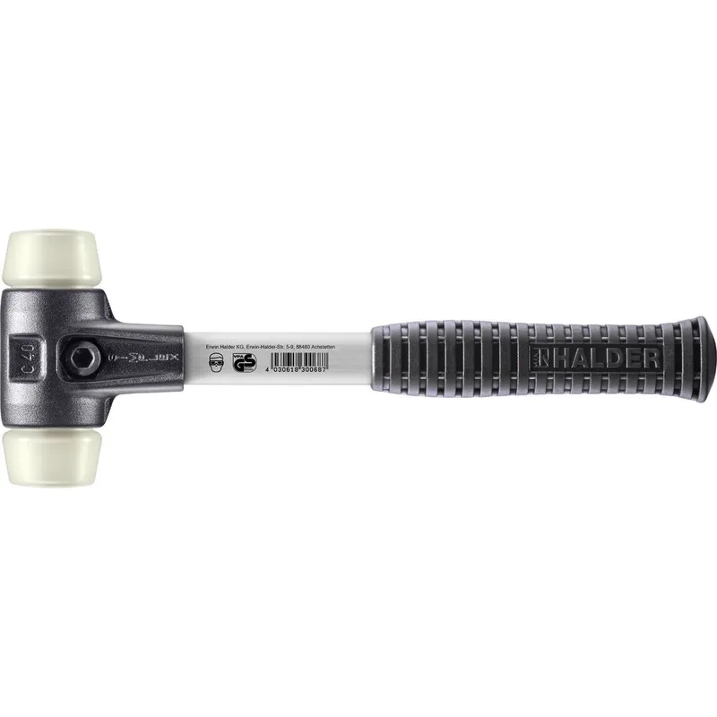 SIMPLEX Schonhammer Ø 40 mm Nylon mit verstärkem Tempergussgehäuse und Fiberglasstiel von Halder – Produktbild