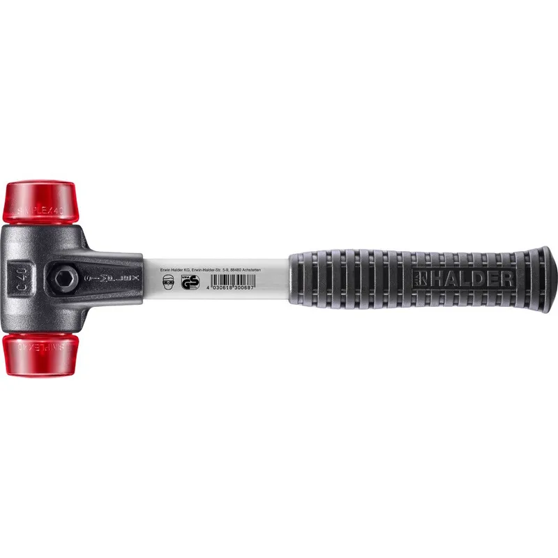 SIMPLEX Schonhammer Ø 40 mm Plastik rot mit verstärkem Tempergussgehäuse und Fiberglasstiel by Halder – product image