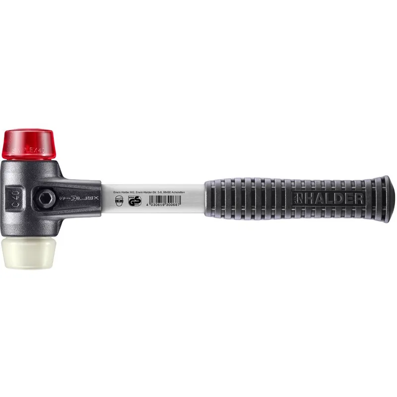 SIMPLEX Schonhammer Ø 40 mm Plastik rot / Nylon mit verstärktem Tempergussgehäuse und Fiberglasstiel by Halder – product image