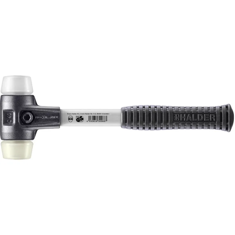 SIMPLEX Schonhammer Ø 40 mm Superplastik / Nylon mit verstärktem Tempergussgehäuse und Fiberglasstiel von Halder – Produktbild