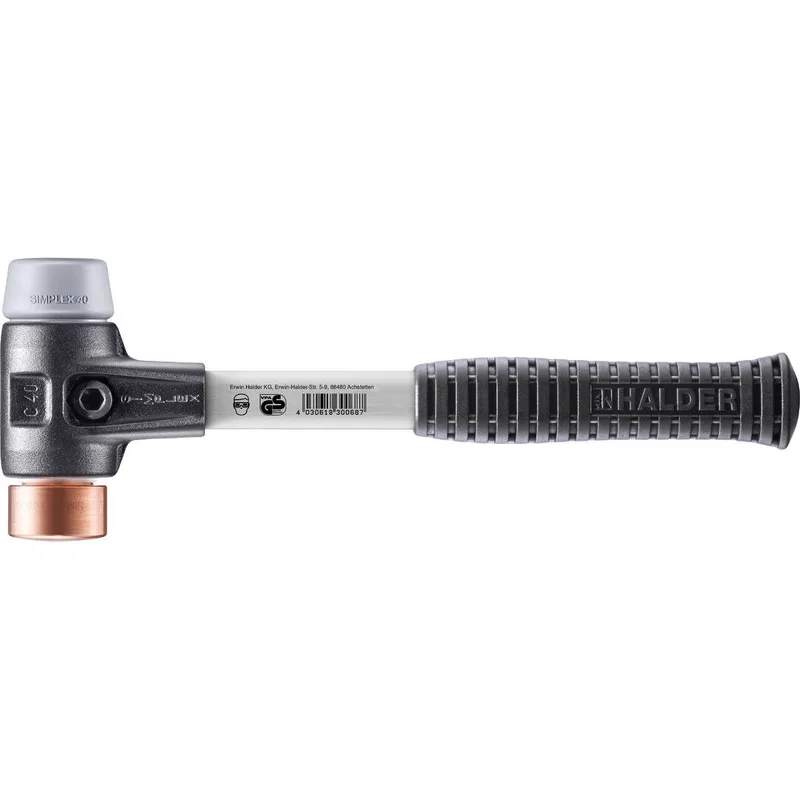 SIMPLEX Schonhammer Ø 40 mm TPE-mid grau / Kupfer mit verstärktem Tempergussgehäuse und Fiberglasstiel by Halder – product image