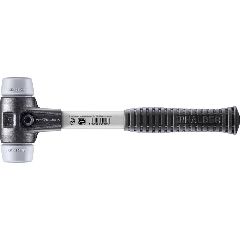 SIMPLEX Schonhammer Ø 40 mm TPE-mid grau mit verstärkem Tempergussgehäuse und Fiberglasstiel von Halder – Produktbild