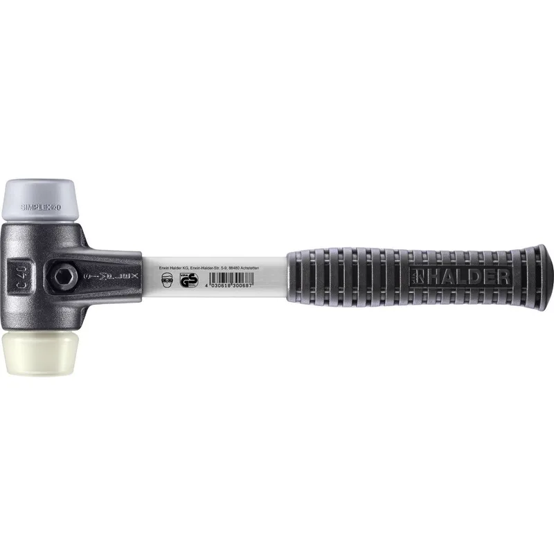 SIMPLEX Schonhammer Ø 40 mm TPE-mid grau / Nylon mit verstärktem Tempergussgehäuse und Fiberglasstiel de Halder – image du produit