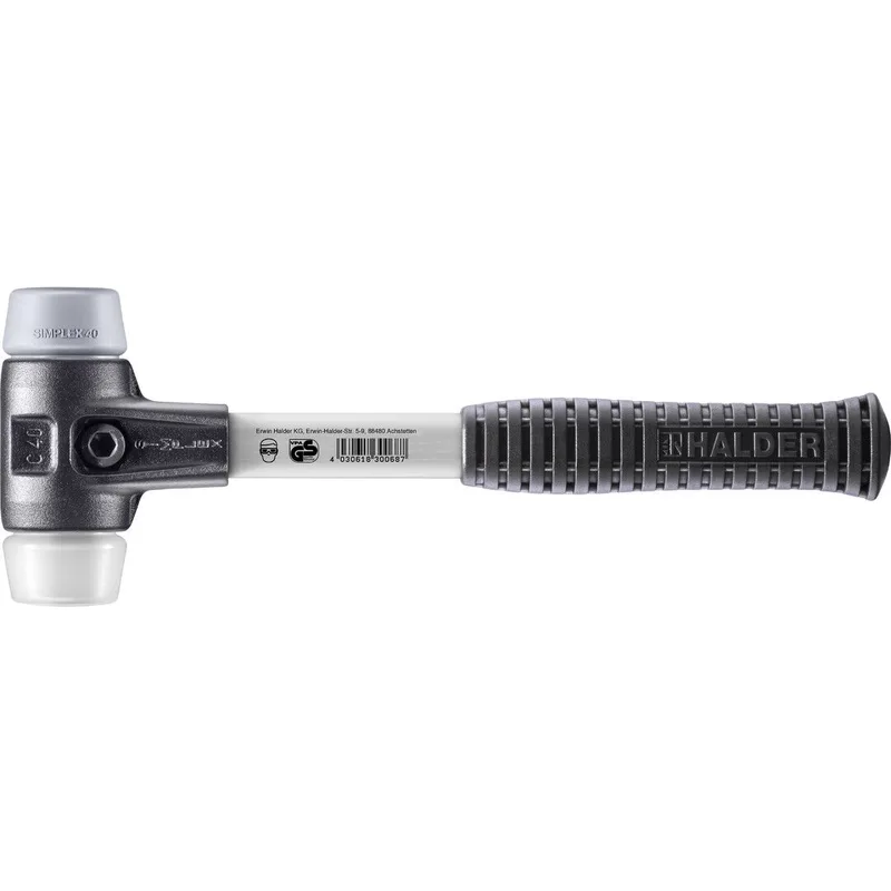 SIMPLEX Schonhammer Ø 40 mm TPE-mid grau / Superplastik mit verstärktem Tempergussgehäuse und Fiberglasstiel von Halder – Produktbild