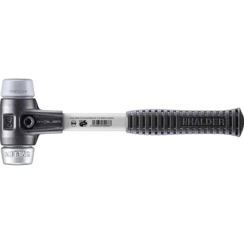 SIMPLEX Schonhammer Ø 40 mm TPE-mid grau / Weichmetall mit verstärktem Tempergussgehäuse und Fiberglasstiel by Halder – product image
