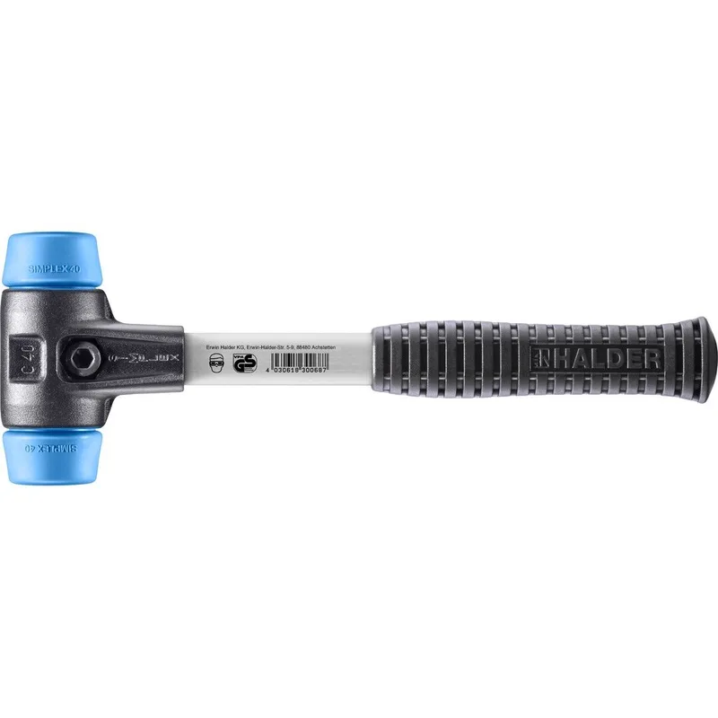 SIMPLEX Schonhammer Ø 40 mm TPE-soft blau mit verstärkem Tempergussgehäuse und Fiberglasstiel by Halder – product image