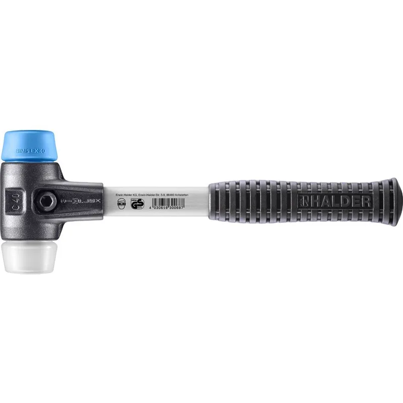 SIMPLEX Schonhammer Ø 40 mm TPE-soft blau / Superplastik mit verstärktem Tempergussgehäuse und Fiberglasstiel by Halder – product image