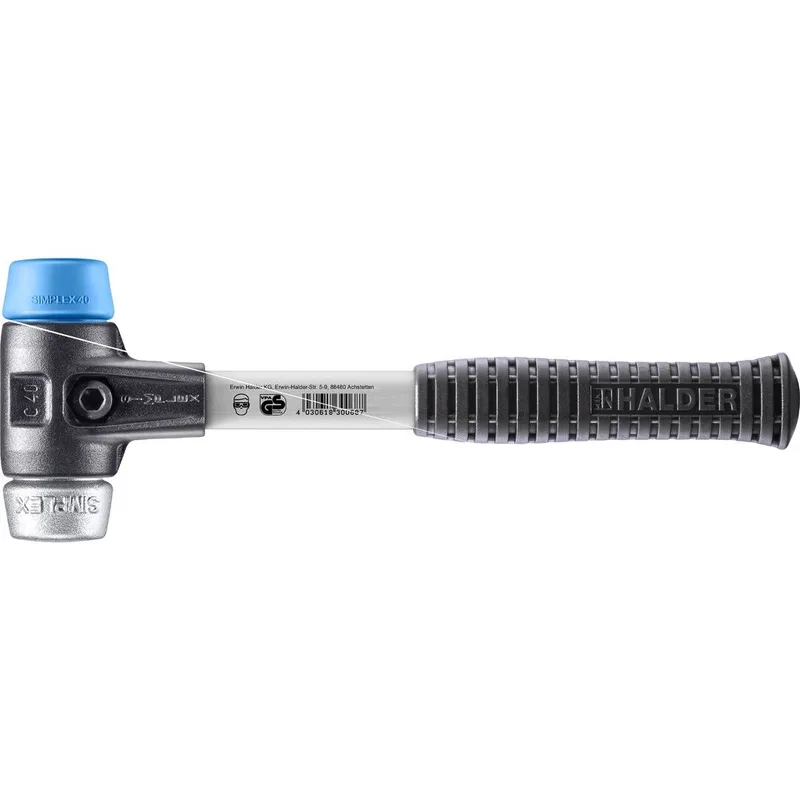SIMPLEX Schonhammer Ø 40 mm TPE-soft blau / Weichmetall mit verstärktem Tempergussgehäuse und Fiberglasstiel von Halder – Produktbild