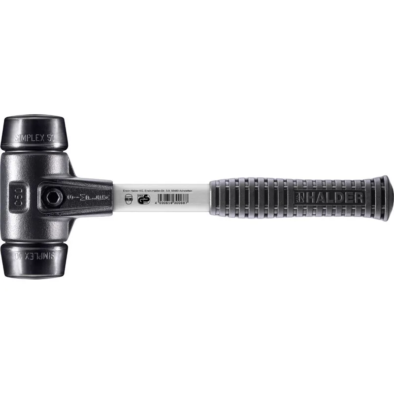 SIMPLEX Schonhammer Ø 50 mm Gummi mit verstärkem Tempergussgehäuse und Fiberglasstiel by Halder – product image