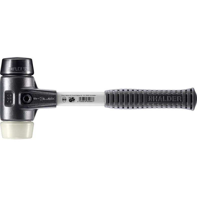 SIMPLEX Schonhammer Ø 50 mm Gummi / Nylon mit verstärkem Tempergussgehäuse und Fiberglasstiel de Halder – image du produit