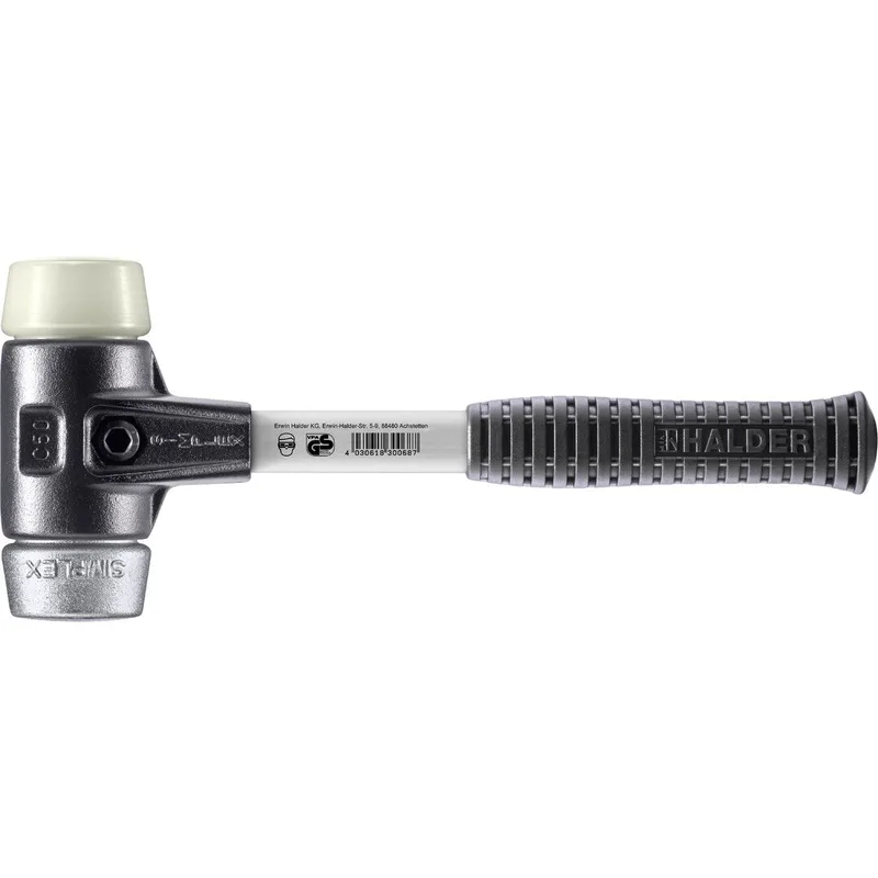SIMPLEX Schonhammer Ø 50 mm Nylon / Weichmetall mit verstärktem Tempergussgehäuse und Fiberglasstiel by Halder – product image