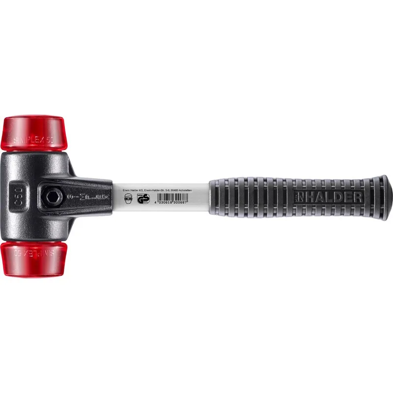 SIMPLEX Schonhammer Ø 50 mm Plastik rot mit verstärkem Tempergussgehäuse und Fiberglasstiel by Halder – product image