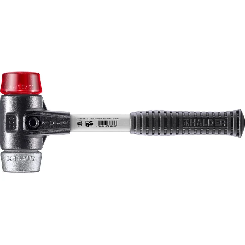 SIMPLEX Schonhammer Ø 50 mm Plastik rot / Weichmetall mit verstärktem Tempergussgehäuse und Fiberglasstiel by Halder – product image