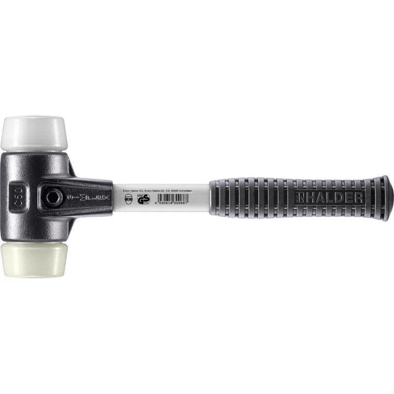 SIMPLEX Schonhammer Ø 50 mm Superplastik / Nylon mit verstärktem Tempergussgehäuse und Fiberglasstiel von Halder – Produktbild