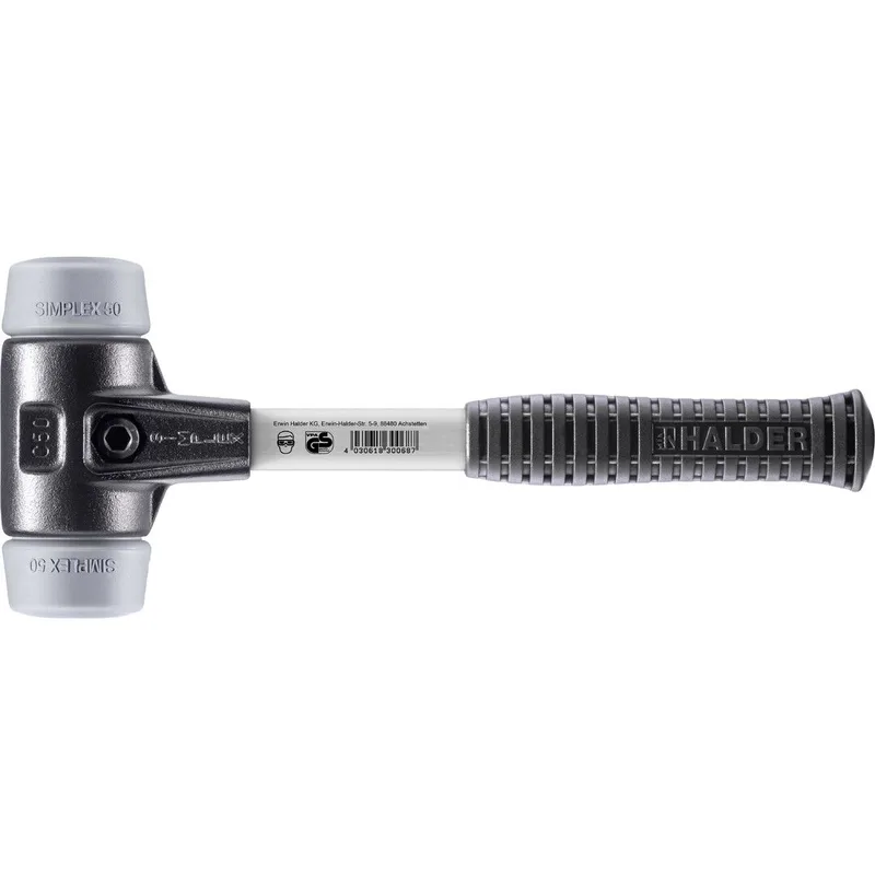 SIMPLEX Schonhammer Ø 50 mm TPE-mid grau mit verstärkem Tempergussgehäuse und Fiberglasstiel de Halder – image du produit