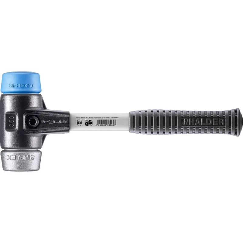 SIMPLEX Schonhammer Ø 50 mm TPE-soft blau / Weichmetall mit verstärktem Tempergussgehäuse und Fiberglasstiel by Halder – product image