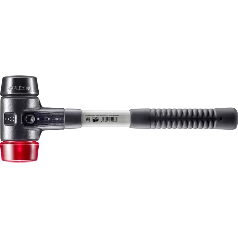 SIMPLEX Schonhammer Ø 60 mm Gummi schwarz / Plastik rot mit verstärktem Tempergussgehäuse und Fiberglasstiel by Halder – product image