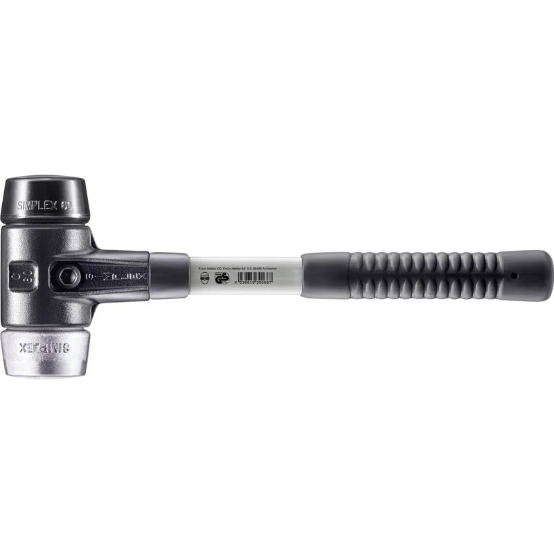 SIMPLEX Schonhammer Ø 60 mm Gummi schwarz / Weichmetall mit verstärktem Tempergussgehäuse und Fiberglasstiel von Halder – Produktbild