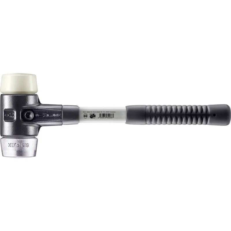 SIMPLEX Schonhammer Ø 60 mm Nylon / Weichmetall mit verstärktem Tempergussgehäuse und Fiberglasstiel von Halder – Produktbild
