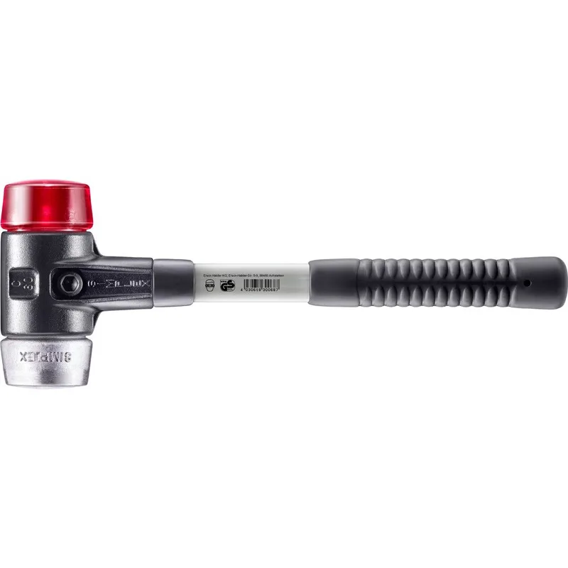 SIMPLEX Schonhammer Ø 60 mm Plastik rot / Weichmetall mit verstärktem Tempergussgehäuse und Fiberglasstiel by Halder – product image