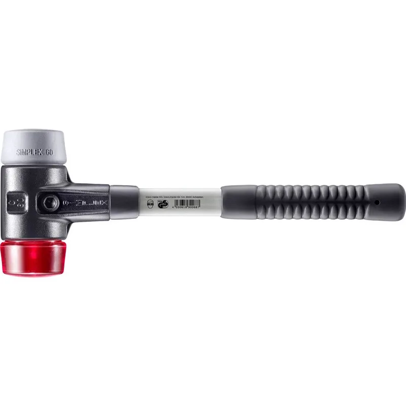 SIMPLEX Schonhammer Ø 60 mm TPE-mid grau / Plastik rot mit verstärktem Tempergussgehäuse und Fiberglasstiel by Halder – product image