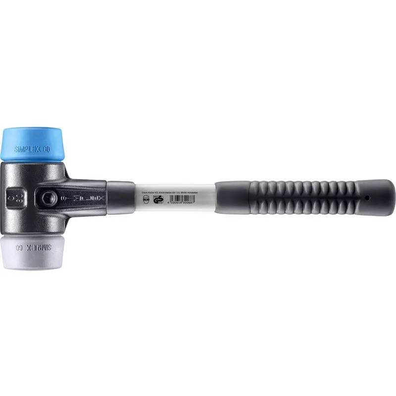 SIMPLEX Schonhammer Ø 60 mm TPE-soft blau / TPE-mid grau mit verstärktem Tempergussgehäuse und Fiberglasstiel van Halder – productafbeelding