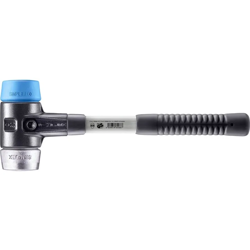 SIMPLEX Schonhammer Ø 60 mm TPE-soft blau / Weichmetall mit verstärktem Tempergussgehäuse und Fiberglasstiel van Halder – productafbeelding