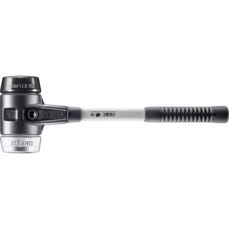 SIMPLEX Schonhammer Ø 80 mm Gummi schwarz / Weichmetall mit verstärktem Tempergussgehäuse und Fiberglasstiel de Halder – image du produit