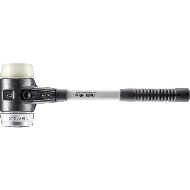SIMPLEX Schonhammer Ø 80 mm Nylon / Weichmetall mit verstärktem Tempergussgehäuse und Fiberglasstiel by Halder – product image