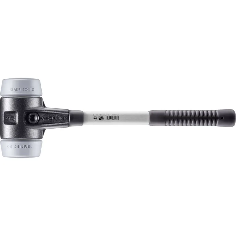 SIMPLEX Schonhammer Ø 80 mm TPE-mid grau mit verstärkem Tempergussgehäuse und Fiberglasstiel by Halder – product image