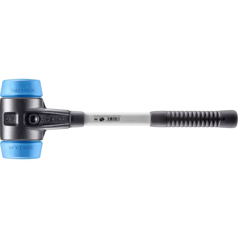 SIMPLEX Schonhammer Ø 80 mm TPE-soft blau mit verstärkem Tempergussgehäuse und Fiberglasstiel by Halder – product image