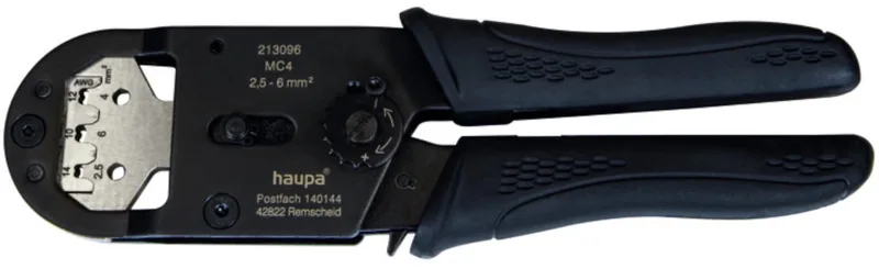 HUPcompact HC05 krimptang voor MC4-stekkers – compacte precisietool met 5 kN krimpkracht van Haupa, Zwart – productafbeelding