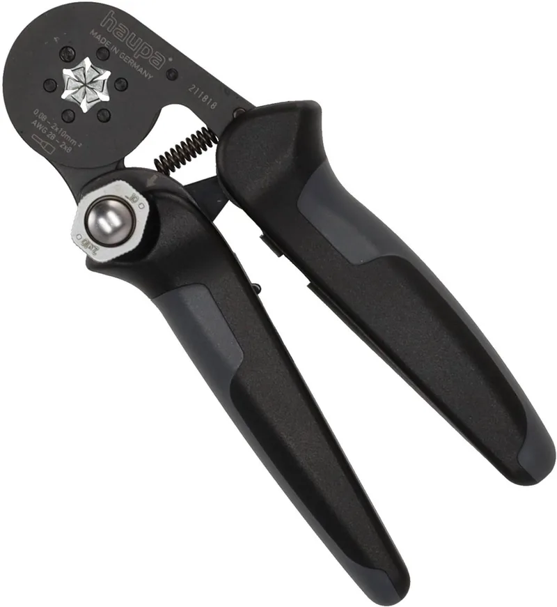 Krimptang Adereindhulzen Zeskant 0,08-16mm² - Precies zeskant krimpprofiel - Ontgrendelbare veiligheidsblokkering - Hoge overbrengverhouding - Ergonomisch gevormde kunststof handgrepen van Haupa, Zwart – productafbeelding