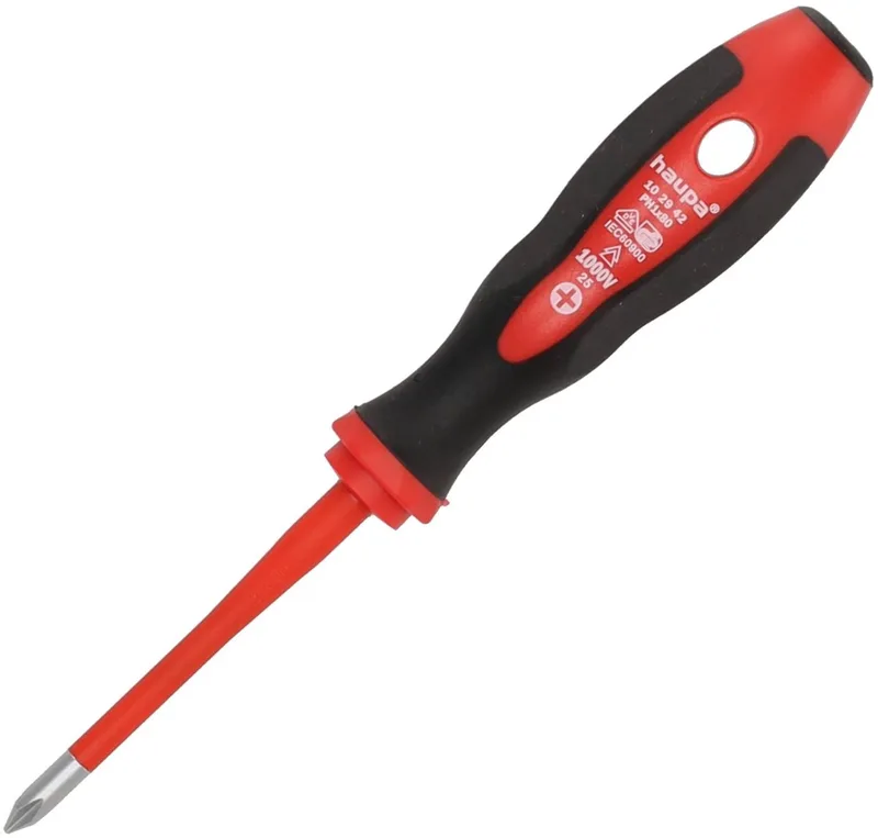VDE geïsoleerde Kruiskopschroevendraaier HupSlim PH 1 - Verkleinde klingdiameter en geïntegreerde isolatie - Kling van gehard molybdeen-vanadiumstaal - 2-componenten handgreep by Haupa, Black – product image