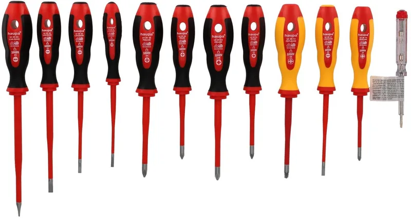 VDE Geïsoleerde Schroevendraaier set Slim plus 12-delig - 1000V - Verkleinde diameters en volledig geïntegreerde VDE-isolatie tot 1000V - Klingen zijn gemaakt van gehard molybdeen-vanadiumstaal - 2-componenten handgrepen van PP/TPE von Haupa, Gelb – Produktbild