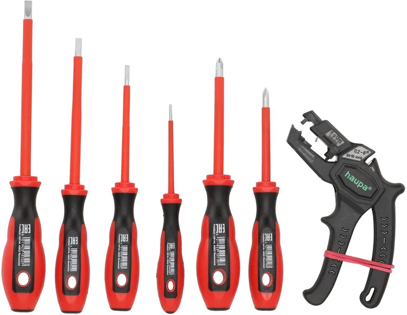 VDE geïsoleerde Schroevendraaierset 7-delig + Automatische Kabelstripper fra Haupa – produktbillede