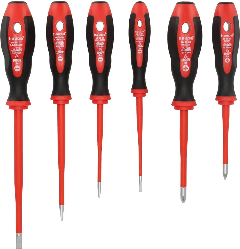 VDE geïsoleerde Schroevendraaierset HupSlim PZ 6-delig - 1000V - Pozidriv kruiskopschroevendraaiers - Sleufschroevendraaiers - 2-componenten handgreep (PP/TPE) - Geharde kling van molybdeen-vanadiumstaal de Haupa, Noir – image du produit
