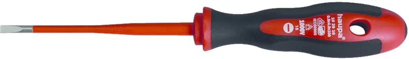 VDE geïsoleerde Sleufschroevendraaier HupSlim 4 x 100 mm - 1000V - Gereduceerde klingdiameter - Gehard molybdeen-vanadiumstaal - 2-componentenhandgreep by Haupa, Red – product image