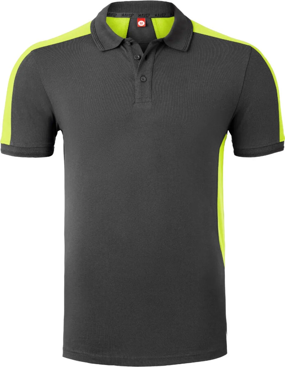 Polo Bicolor 10074 - Charcoal/Fluo Geel by HaVeP, Charcoal, Fluo Geel, XL – product image