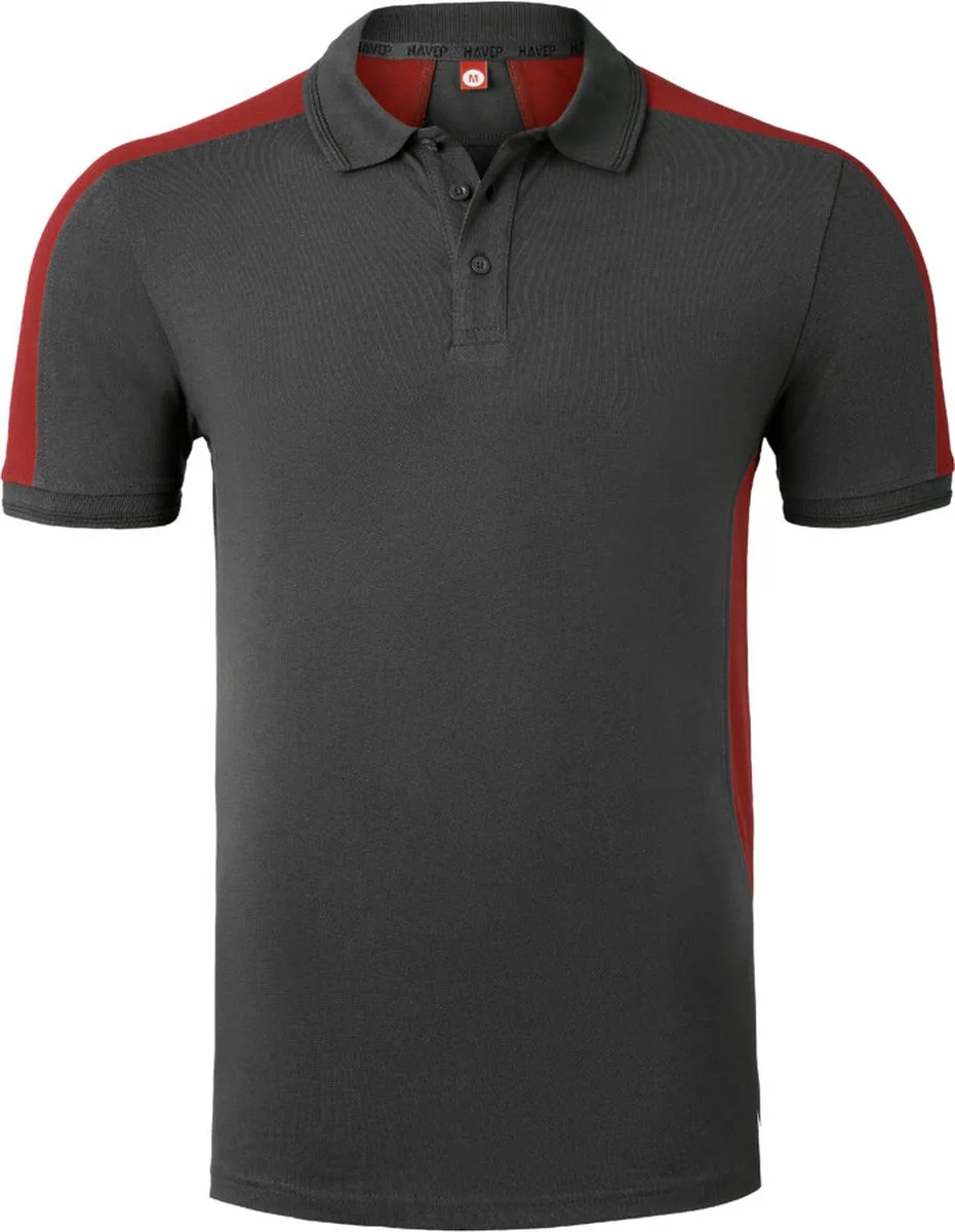 Polo Bicolor 10074 - Charcoal/Rood de HaVeP, Charcoal, Rouge, M – image du produit