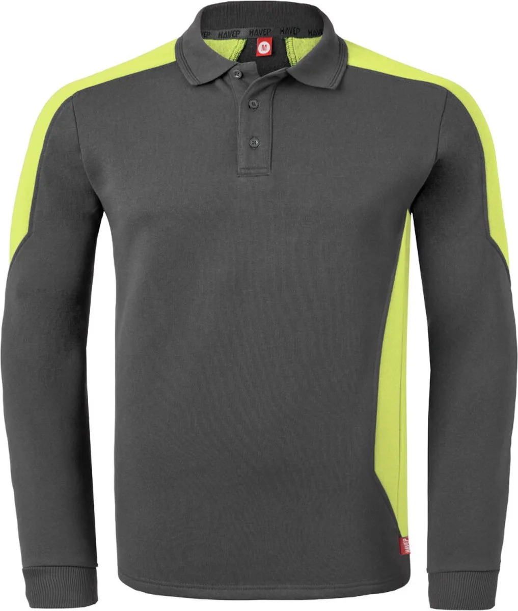 Polosweater Bicolor 10075 - Charcoal/Fluo Geel de HaVeP, Charcoal, Fluo Geel, 3XL – image du produit
