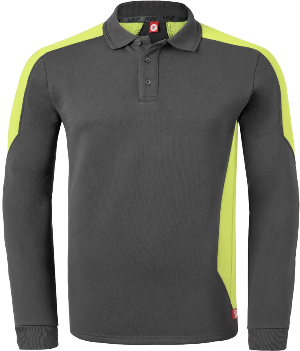 Polosweater Bicolor 10075 - Charcoal/Fluo Geel by HaVeP, Charcoal, Fluo Geel, L – product image