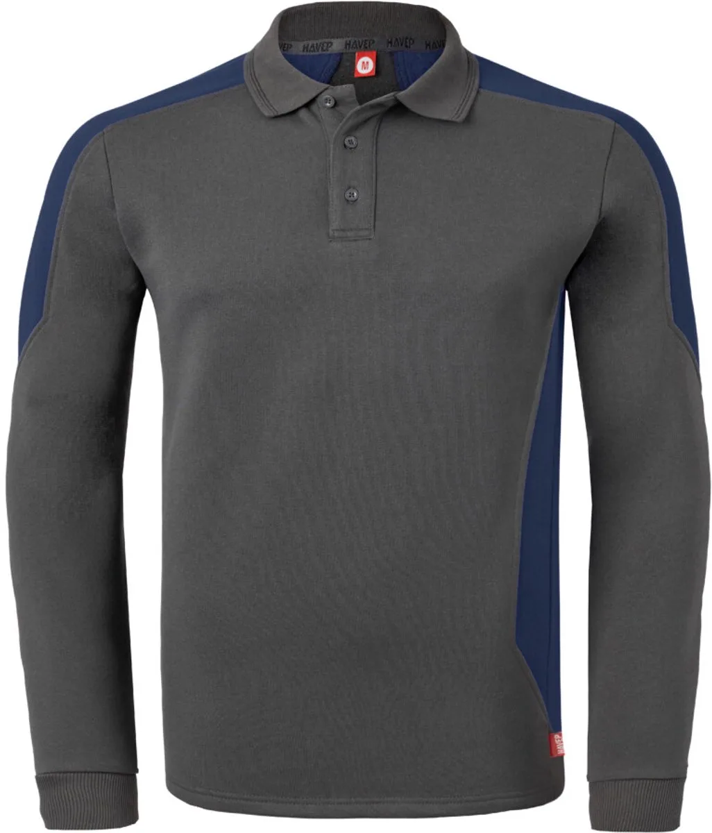 Polosweater Bicolor 10075 - Charcoal/Indigo Blauw by HaVeP, Charcoal, Indigo Blauw, M – product image