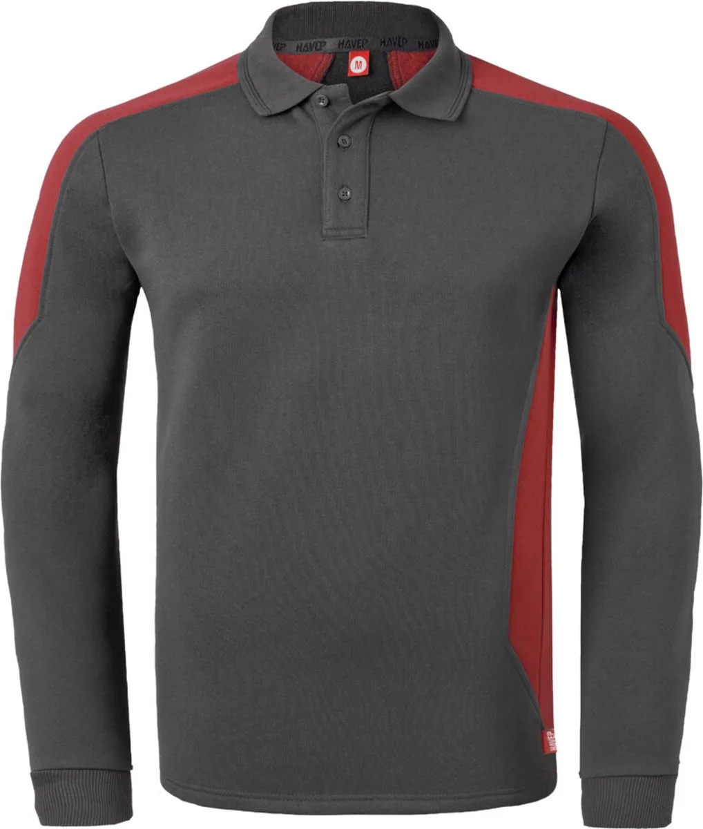 Polosweater Bicolor 10075 - Charcoal/Rood by HaVeP, Charcoal, Red, M – product image